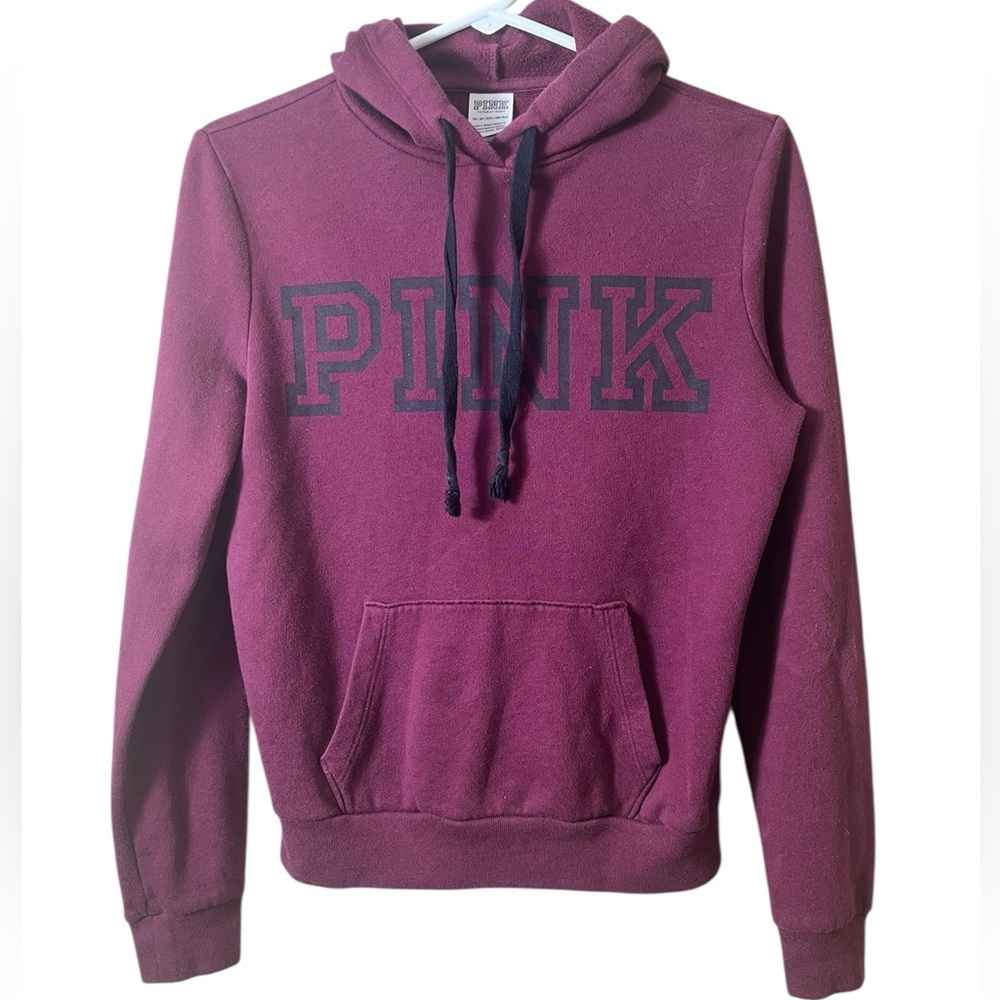 PINK Victoria's Secret Burgundy Hoodie Size XS Spell-Out Retro Y2K‎ Casual